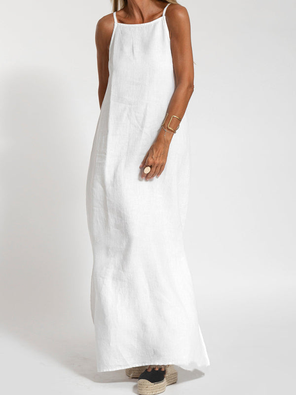 Kvinne Maxi Kjole Halter med Side Slit i Bomulls- og Linblanding 6