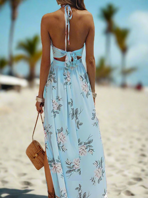 Kvinne Maxi Kjole Halterneck Chiffon Blomsterprint 8