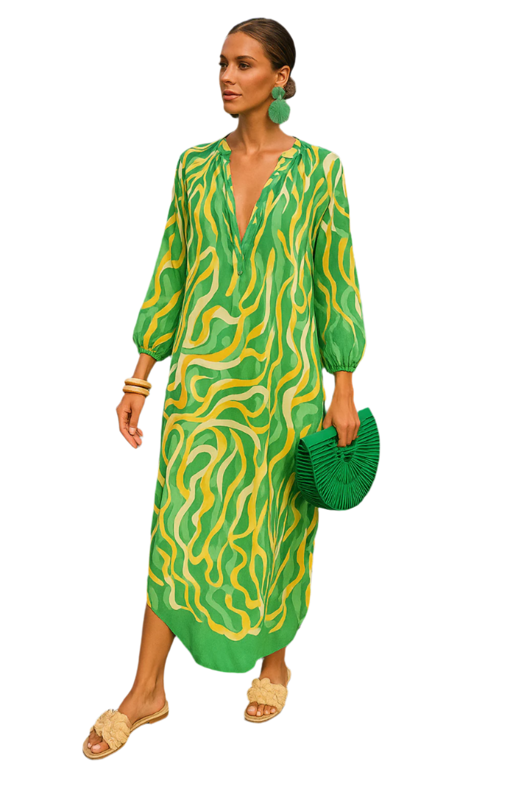 Kvinne Maxi Kjole Oversized Dyp V-hals 0