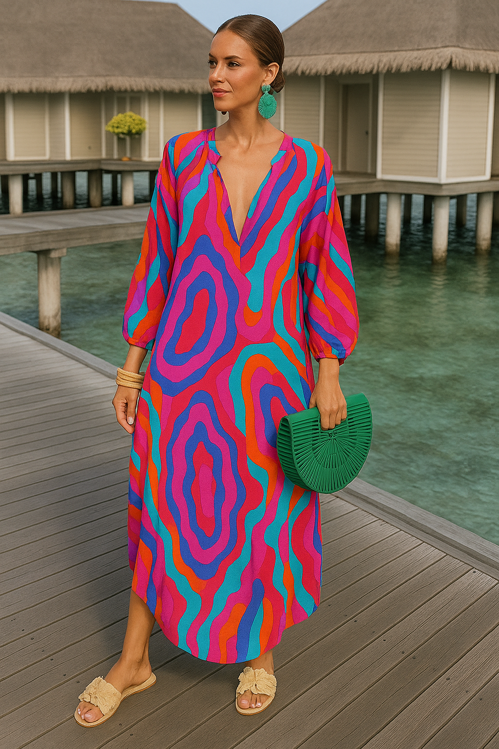 Kvinne Maxi Kjole Oversized Dyp V-hals 1