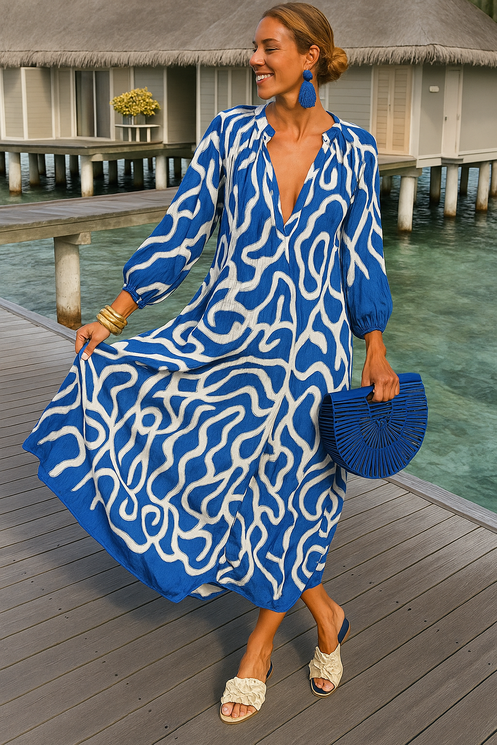 Kvinne Maxi Kjole Oversized Dyp V-hals 2