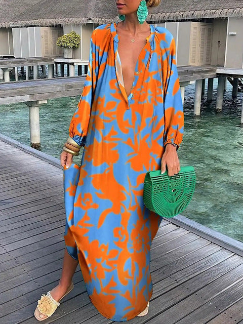Kvinne Maxi Kjole Oversized Dyp V-hals 3