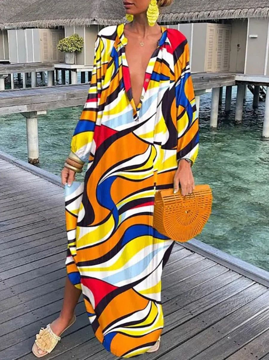 Kvinne Maxi Kjole Oversized Dyp V-hals 4