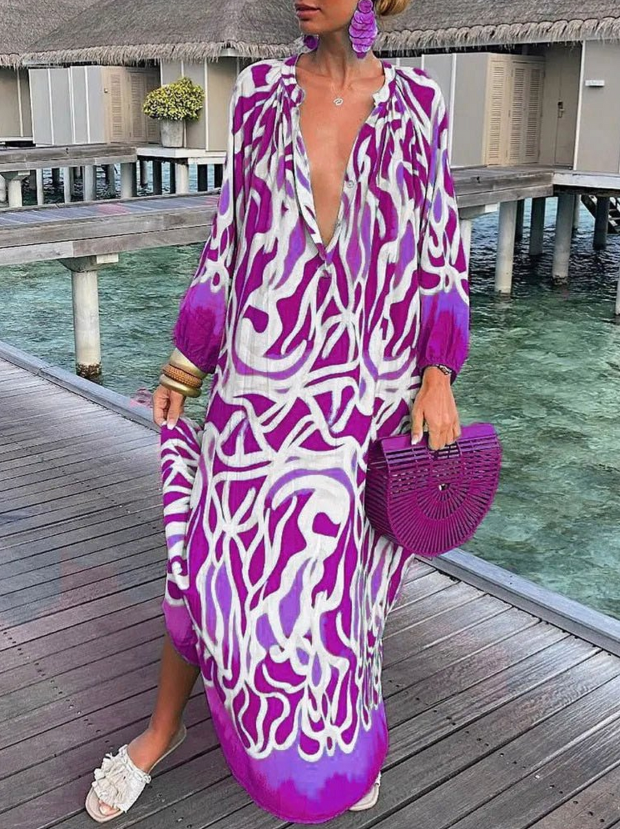 Kvinne Maxi Kjole Oversized Dyp V-hals 5