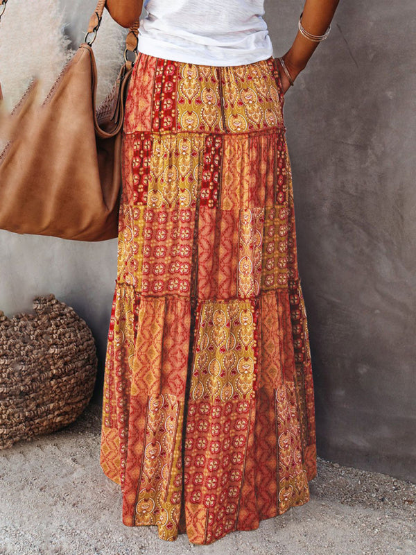 Kvinne Maxi Skjørt Bohemsk Høy Midje Løs Polyester 8