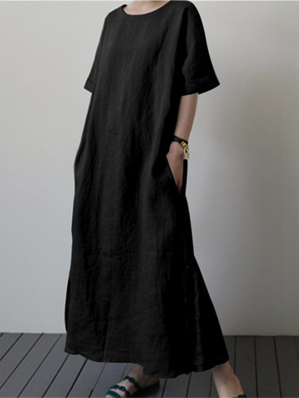 Kvinne Midi Kjole med Belte og Side Slit 2