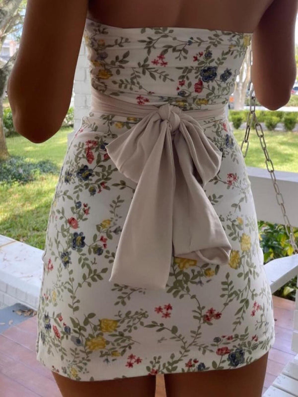 Kvinne Mini Kjole Floral Tube Top Med Avtagbar Ryggbelte 1
