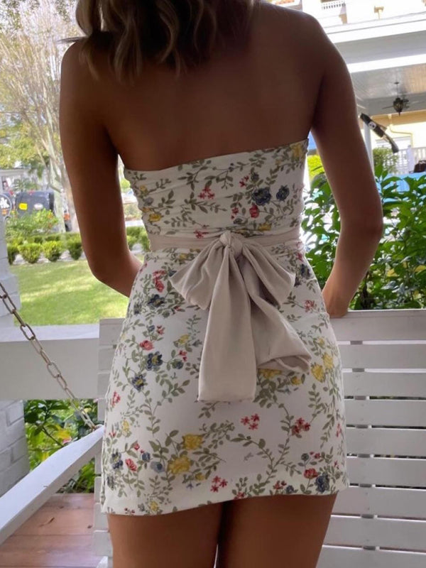 Kvinne Mini Kjole Floral Tube Top Med Avtagbar Ryggbelte 3