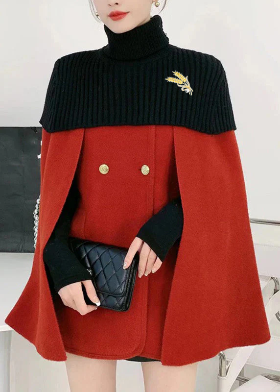 Kvinne O-Hals Strikket Cape og Ullfrakk To-delt Sett 4