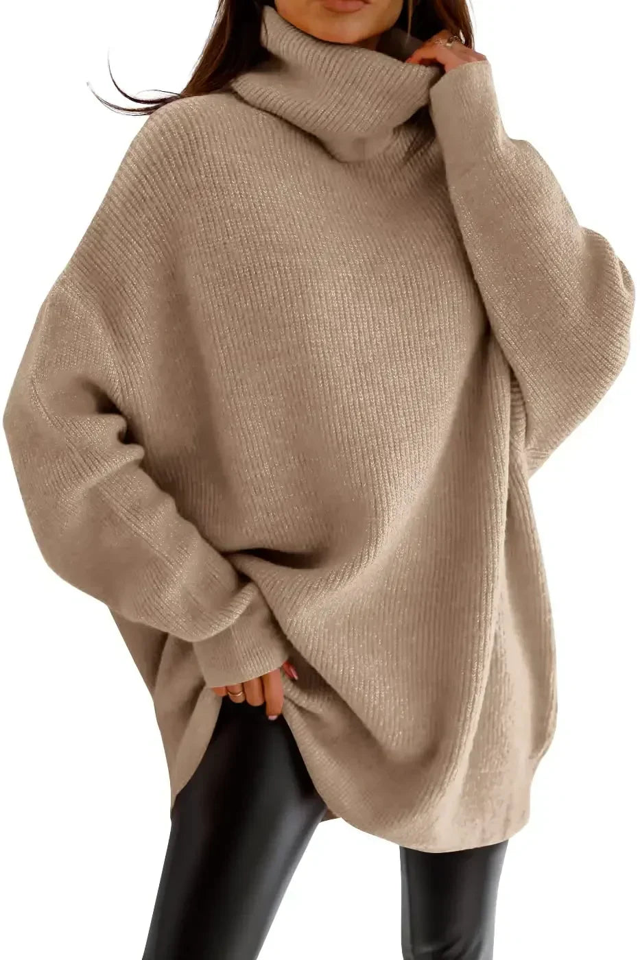 Kvinne Oversized Genser Tykke Viskose Turtleneck 1