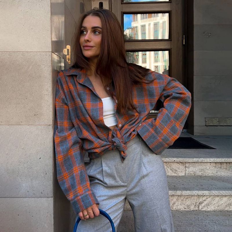 Kvinne Oversized Skjorte Rutete Design 2