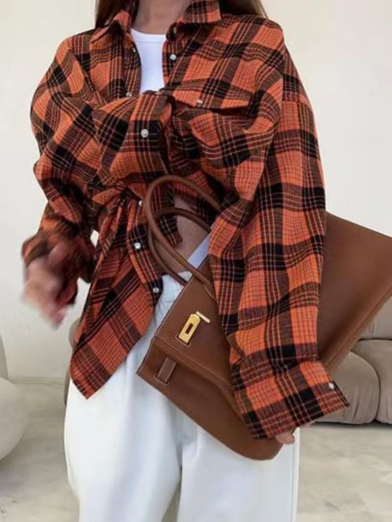 Kvinne Oversized Skjorte Rutete Design 9