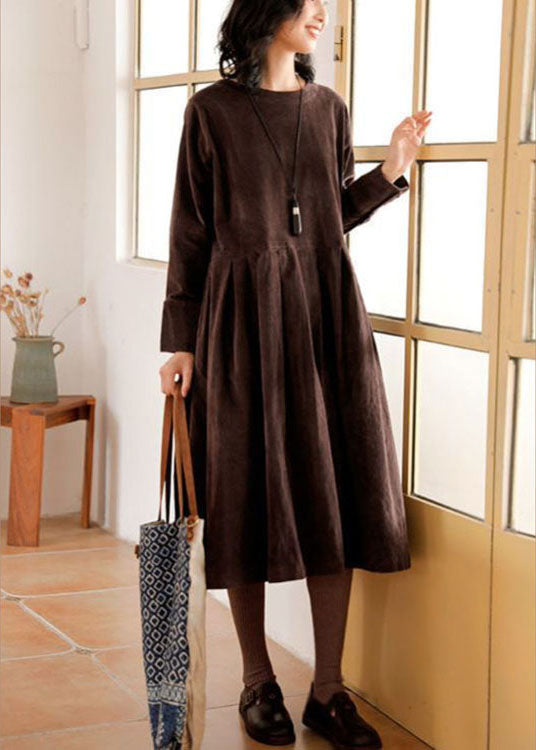 Kvinne Plus Size Corduroy Kjole med Lommer og Knapp 1
