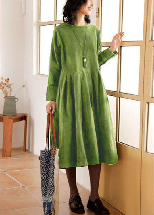 Kvinne Plus Size Corduroy Kjole med Lommer og Knapp 3