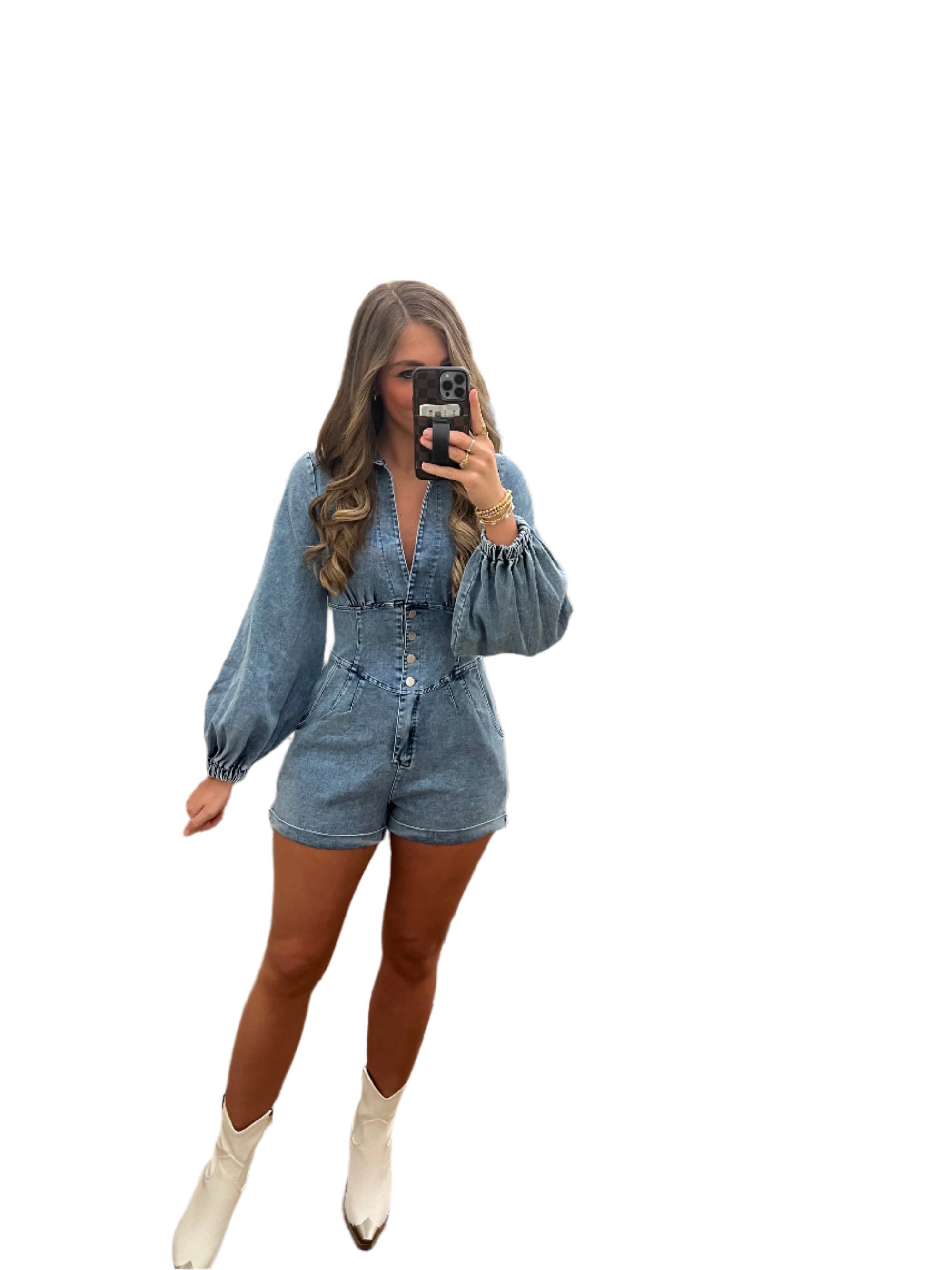 Kvinne Romper med Ballongsleeve i Denim 0