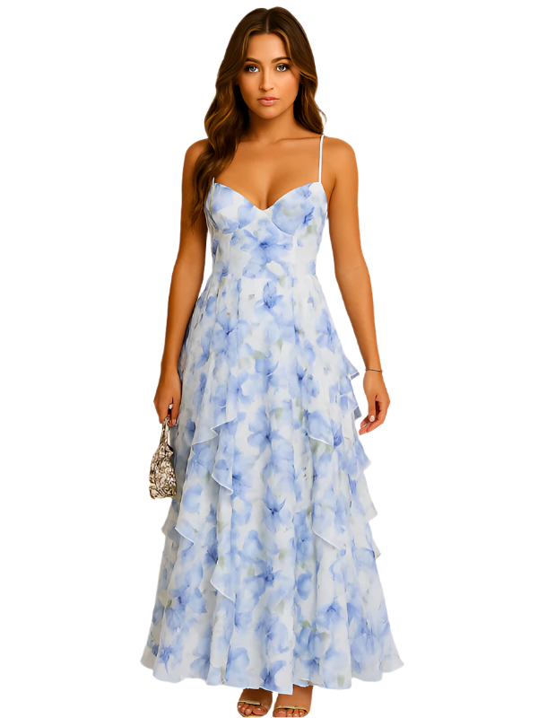 Kvinne Ruffled Floral Kjole 0