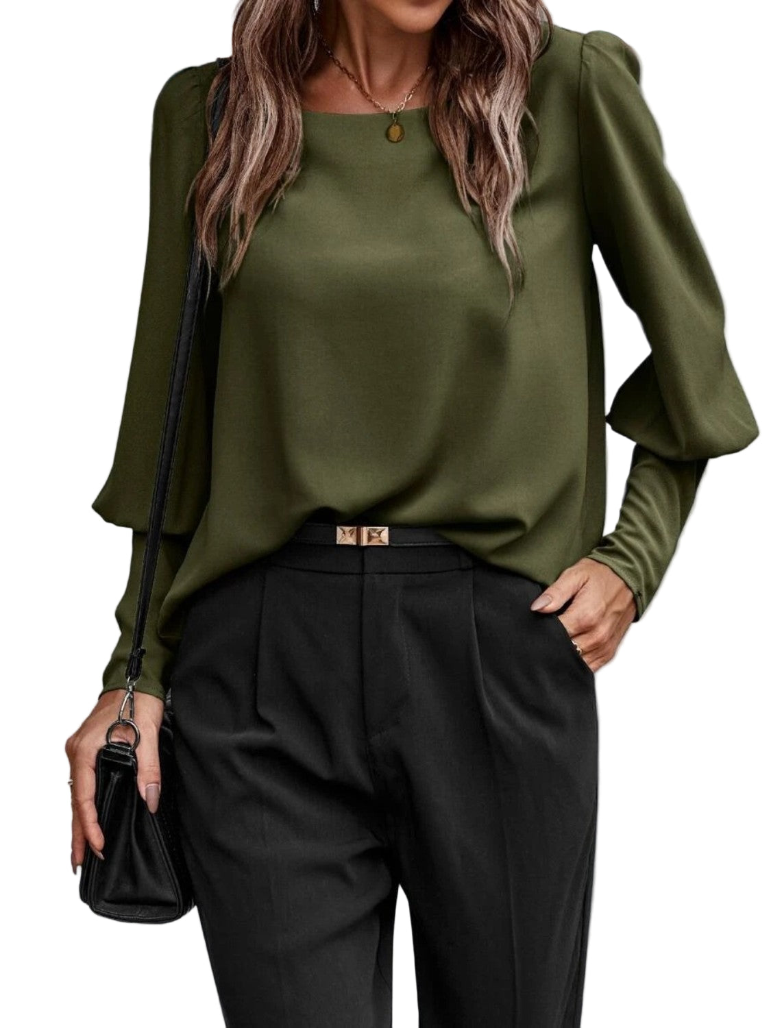 Kvinne Rund Hals Lantern Sleeve Bluse Polyester 0