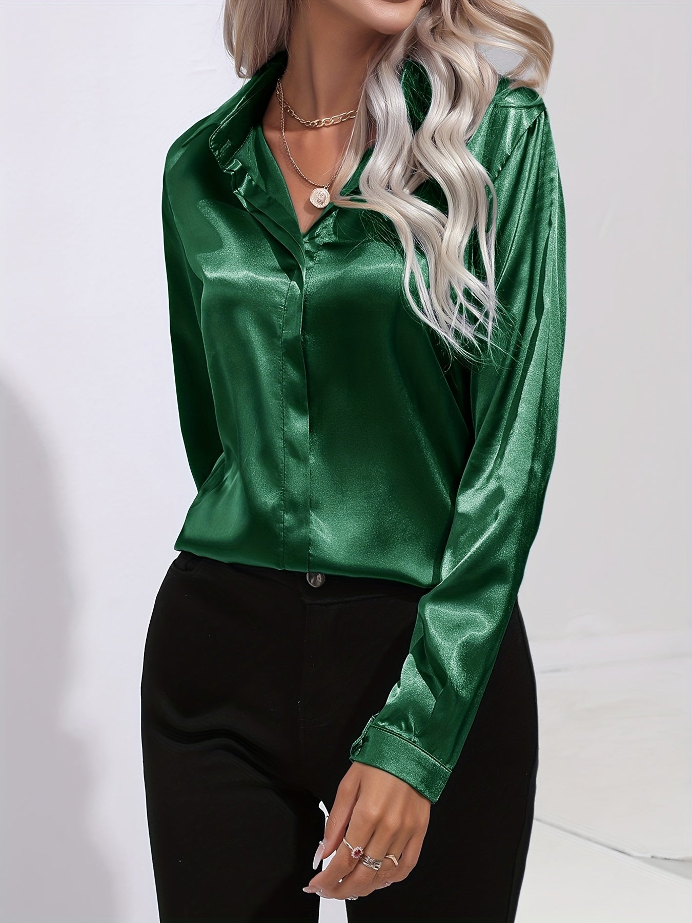 Kvinne Satin Bluse Chic Høststil 10