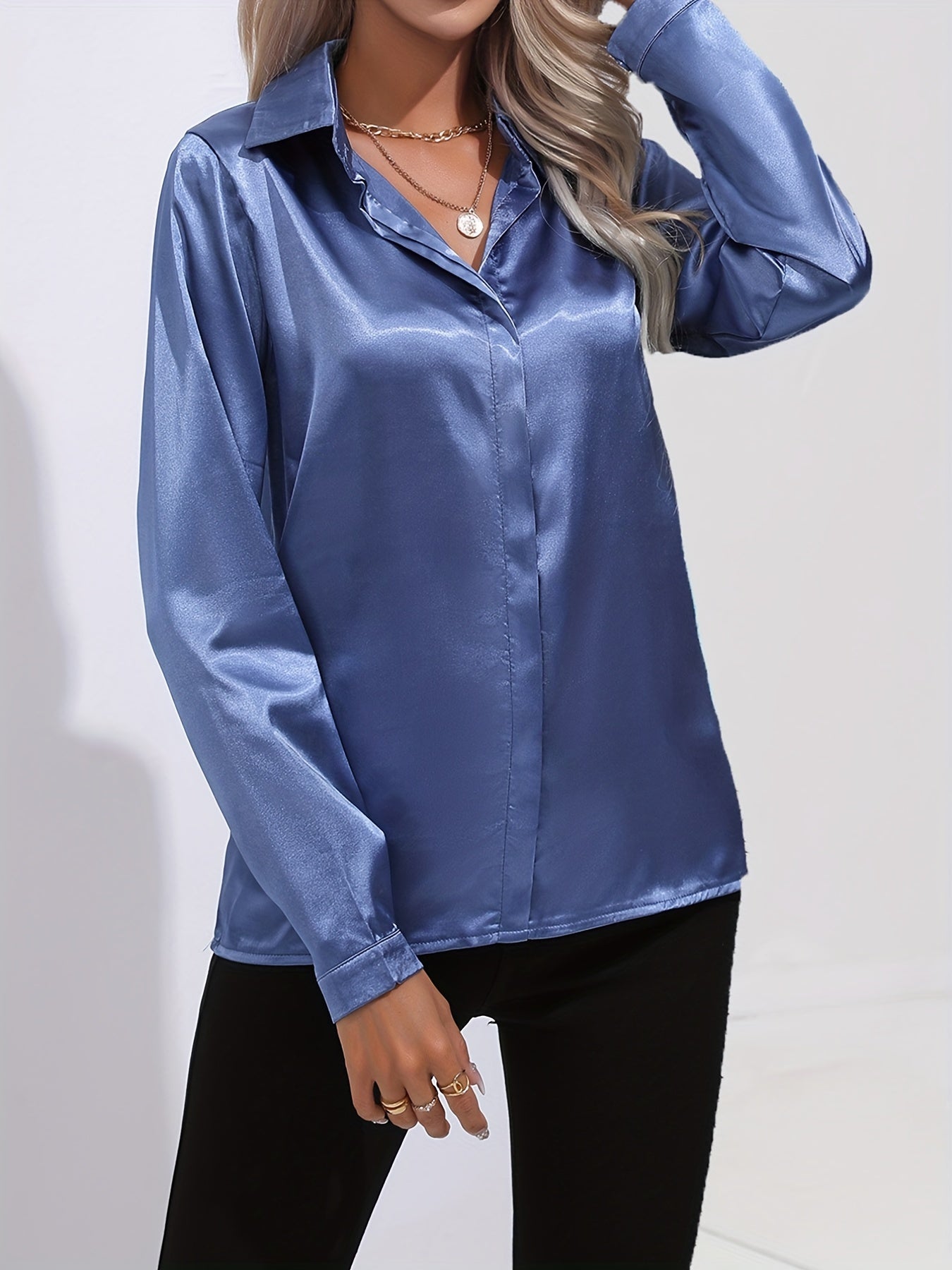Kvinne Satin Bluse Chic Høststil 2
