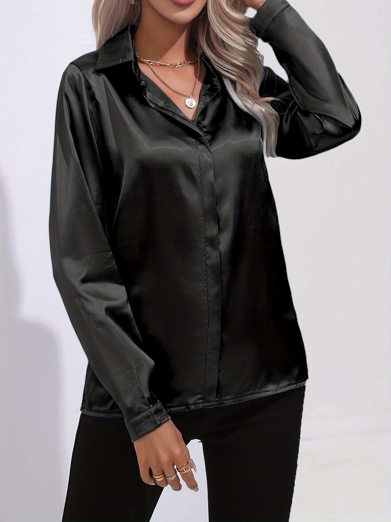 Kvinne Satin Bluse Chic Høststil 4