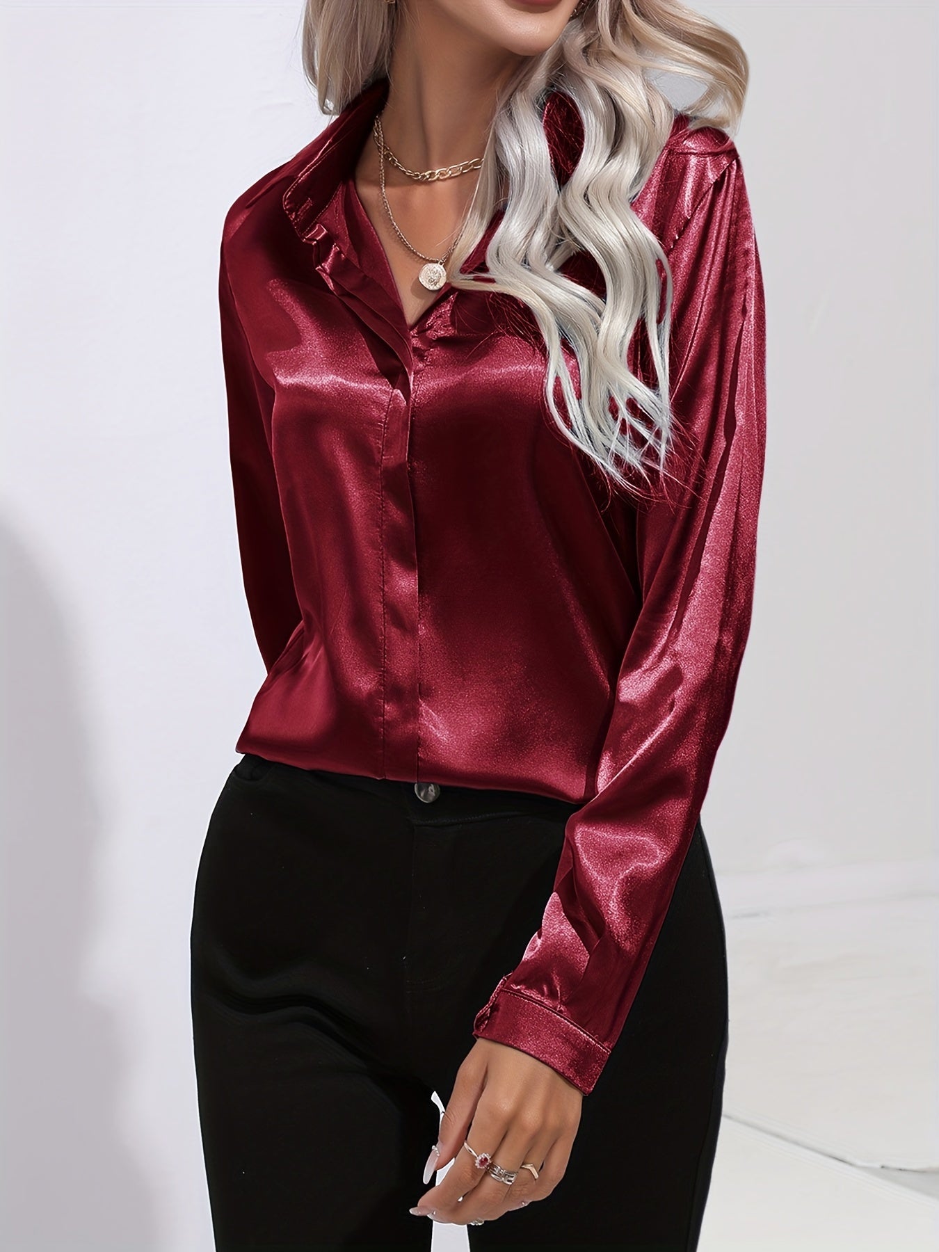 Kvinne Satin Bluse Chic Høststil 8