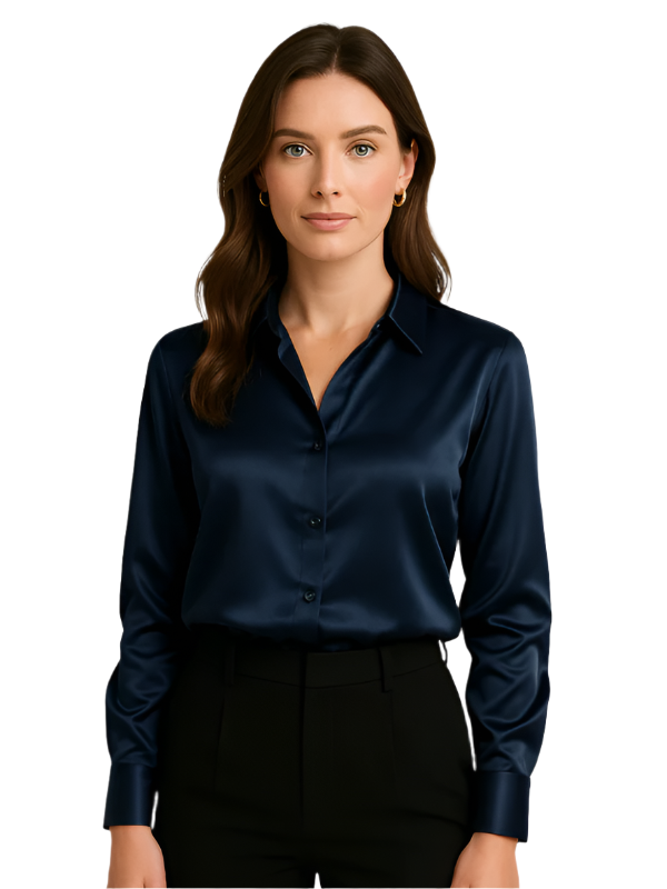 Kvinne Satin Bluse Med Knappelukking 0