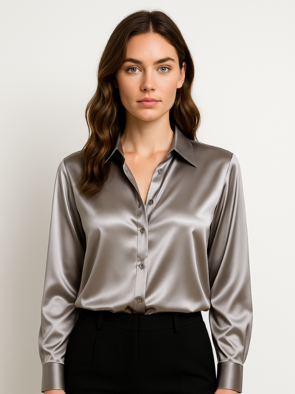 Kvinne Satin Bluse Med Knappelukking 11