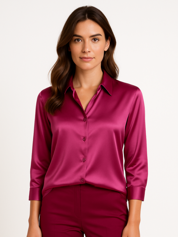 Kvinne Satin Bluse Med Knappelukking 1