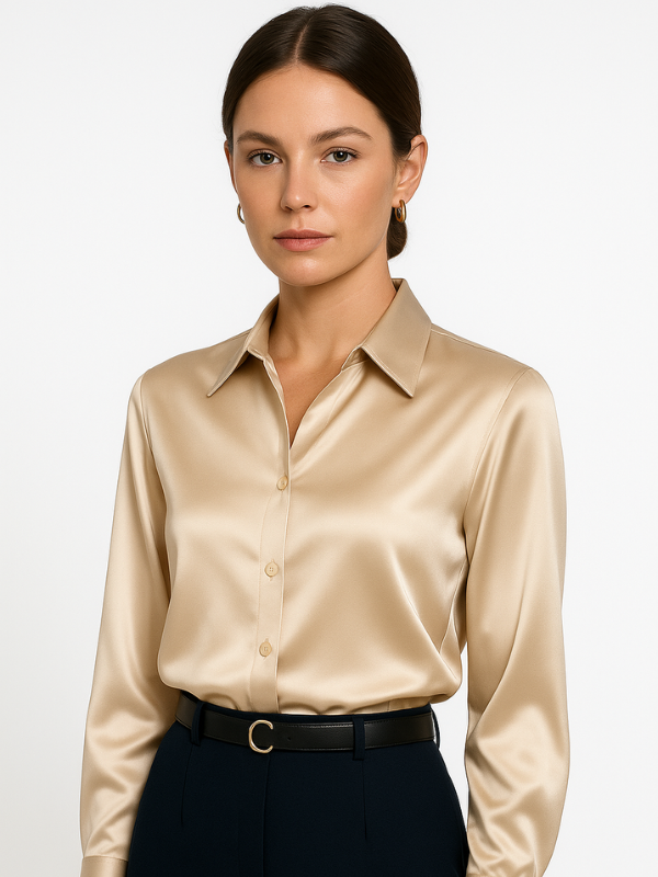 Kvinne Satin Bluse Med Knappelukking 3