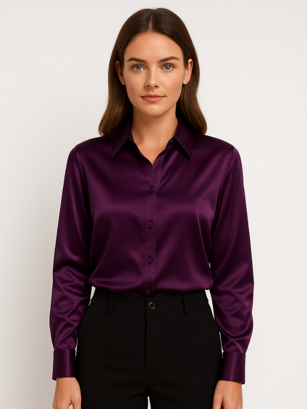 Kvinne Satin Bluse Med Knappelukking 4