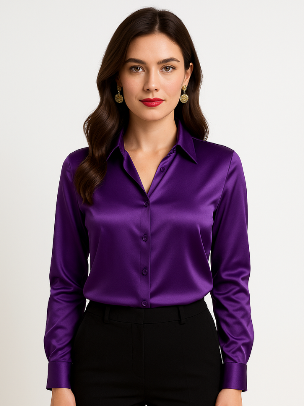 Kvinne Satin Bluse Med Knappelukking 5