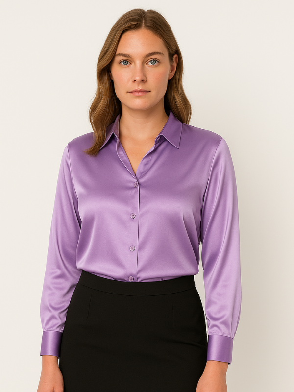 Kvinne Satin Bluse Med Knappelukking 6