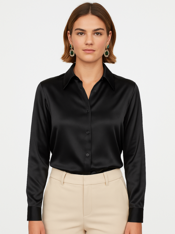 Kvinne Satin Bluse Med Knappelukking 8