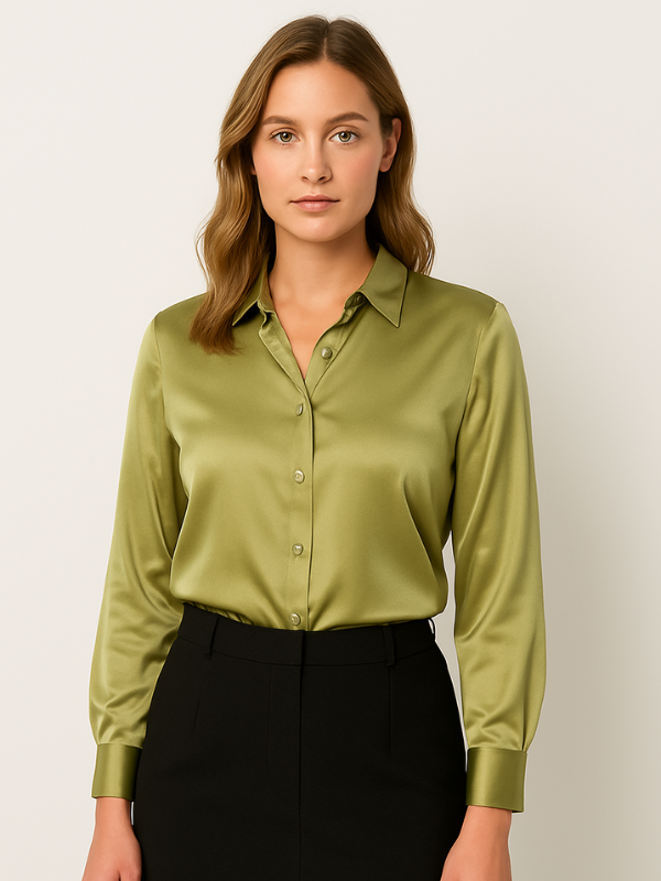 Kvinne Satin Bluse Med Knappelukking 9