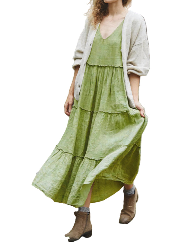 Kvinne Sleeveless Kjole i Bomull og Lin 0