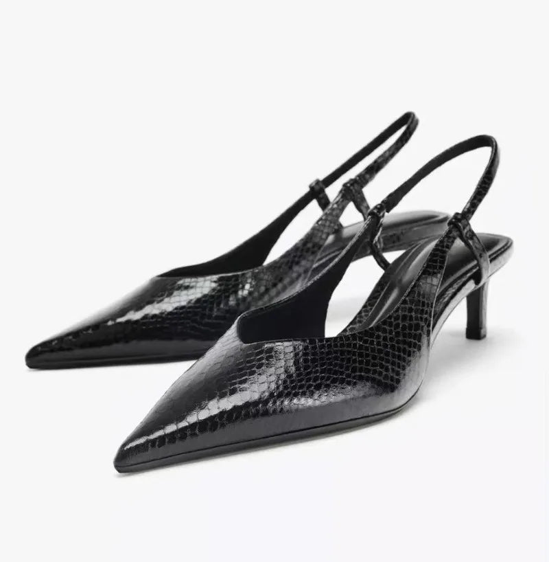 Kvinne Slingbacks Spiss Tå Pythonpregede Design 0