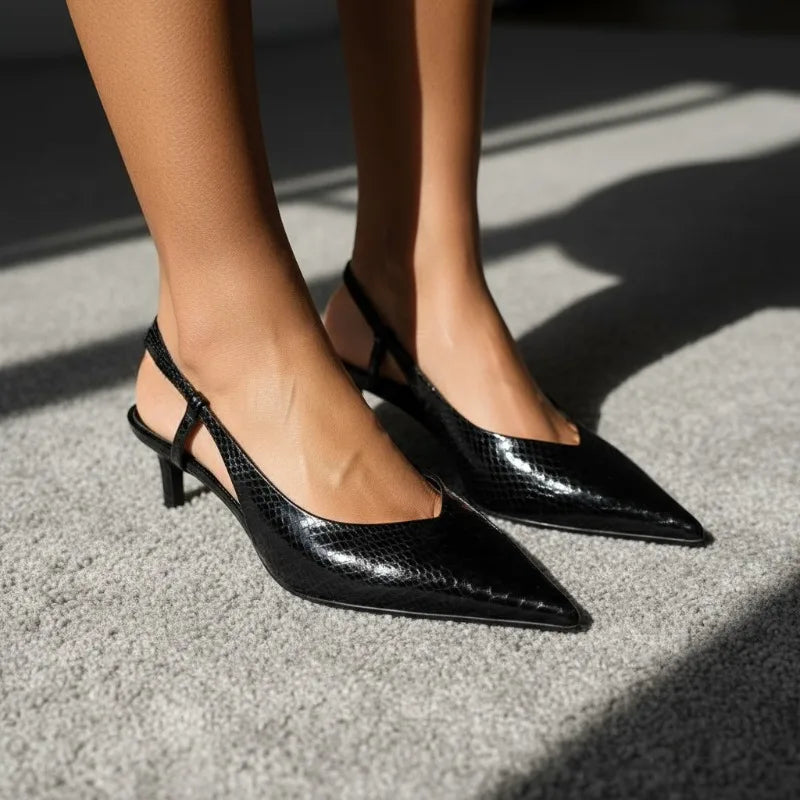 Kvinne Slingbacks Spiss Tå Pythonpregede Design 1