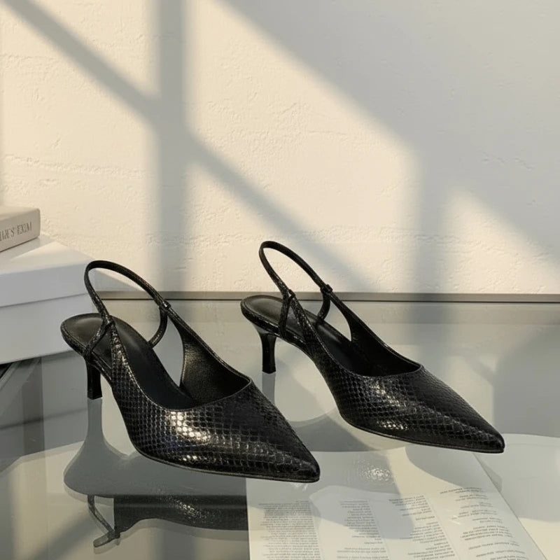 Kvinne Slingbacks Spiss Tå Pythonpregede Design 4