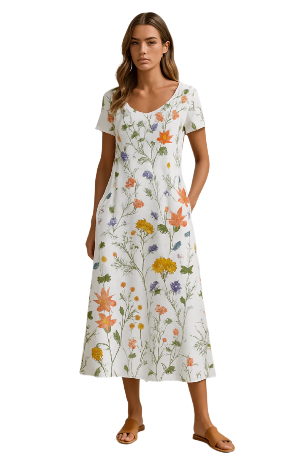 Kvinne Sommerkjole Korte Ermer Blomsterprint 0
