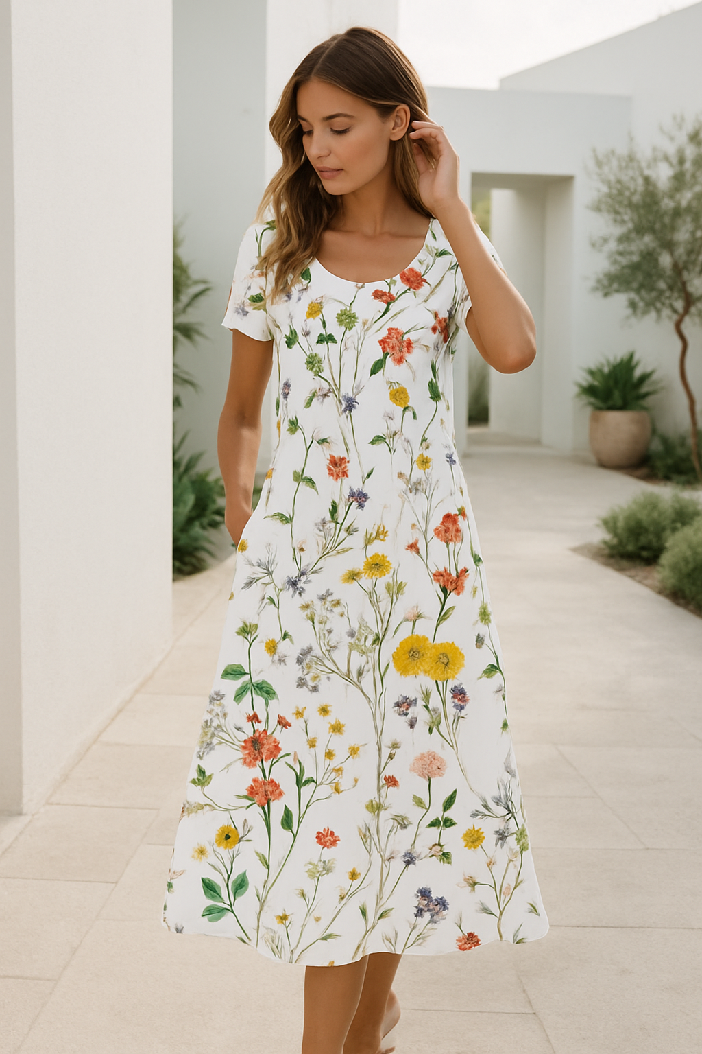 Kvinne Sommerkjole Korte Ermer Blomsterprint 2