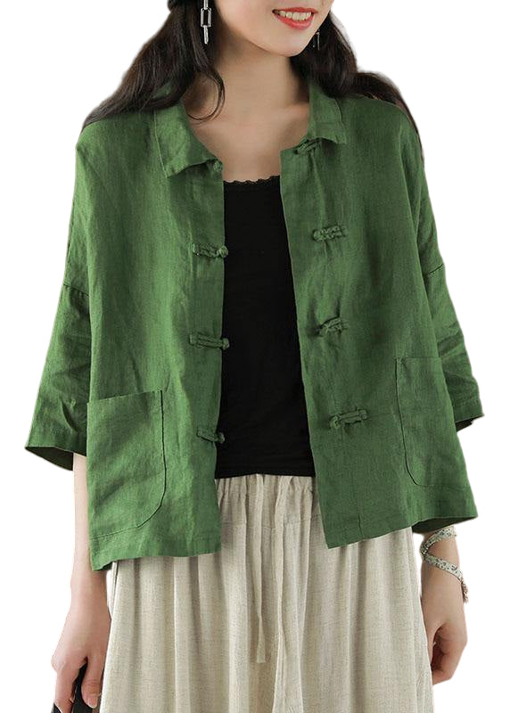 Kvinne Sommerlin Bluse med Peter Pan Krage og Lommer 0