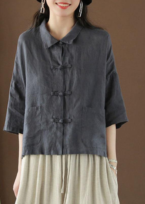 Kvinne Sommerlin Bluse med Peter Pan Krage og Lommer 1