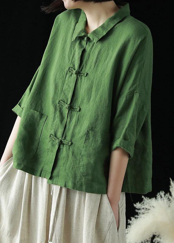 Kvinne Sommerlin Bluse med Peter Pan Krage og Lommer 3