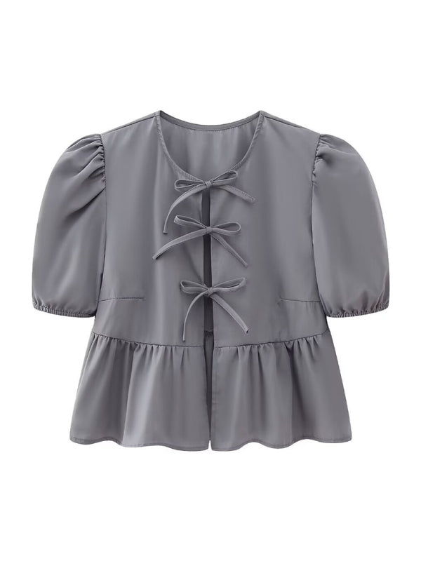 Kvinne Strappy Puff Sleeve Skjorte i Polyester 11