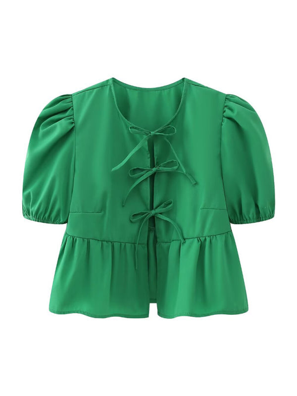 Kvinne Strappy Puff Sleeve Skjorte i Polyester 12