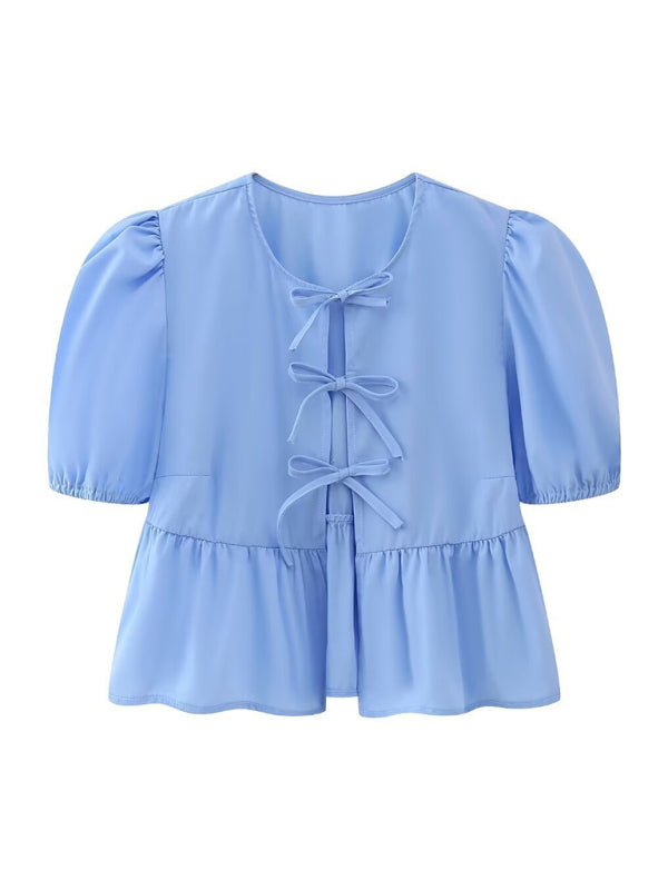 Kvinne Strappy Puff Sleeve Skjorte i Polyester 13