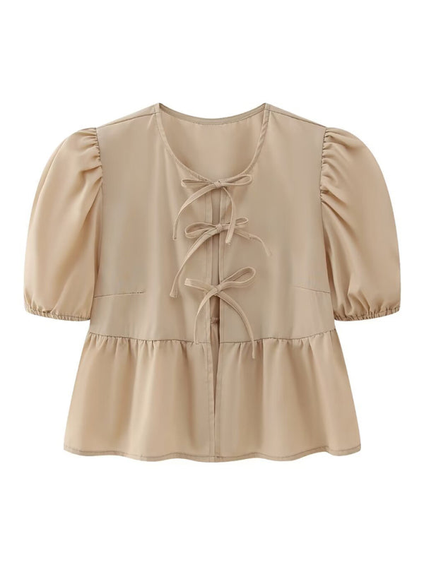 Kvinne Strappy Puff Sleeve Skjorte i Polyester 5
