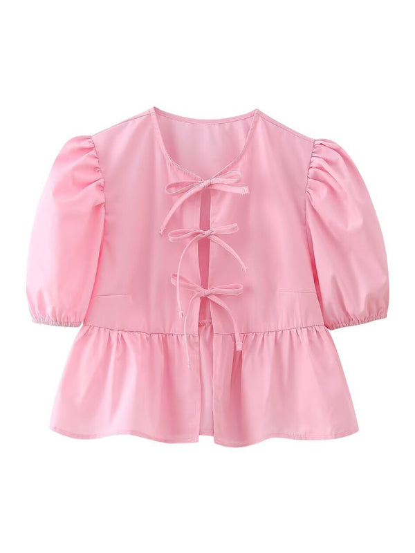 Kvinne Strappy Puff Sleeve Skjorte i Polyester 6