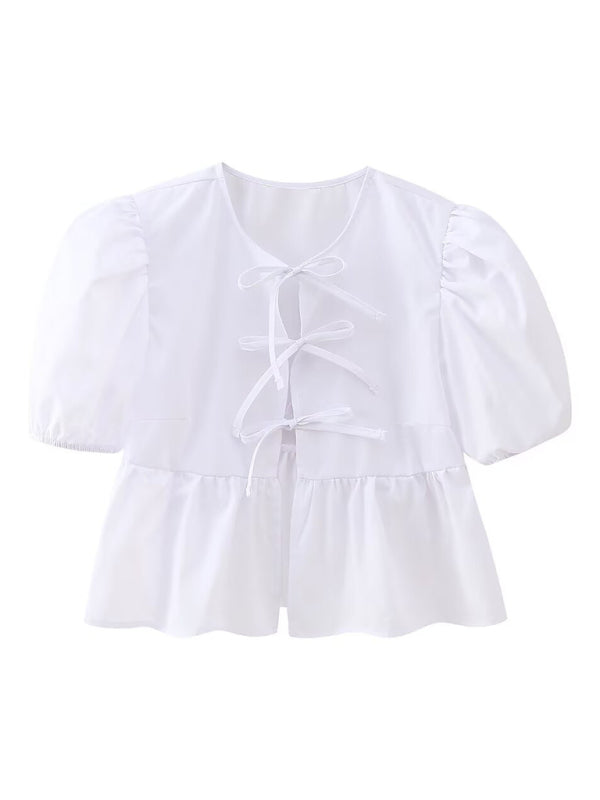 Kvinne Strappy Puff Sleeve Skjorte i Polyester 7