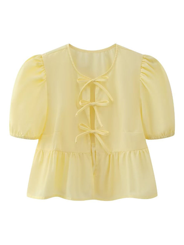 Kvinne Strappy Puff Sleeve Skjorte i Polyester 8
